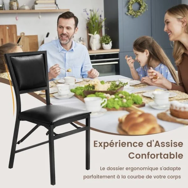 Lot de 2 Chaises Pliantes en Métal Chaises d'Appoint Rembourrées en PU à Hauteur de Comptoir Dossier Haut Cadre en Métal de Style Moderne pour Cuisine