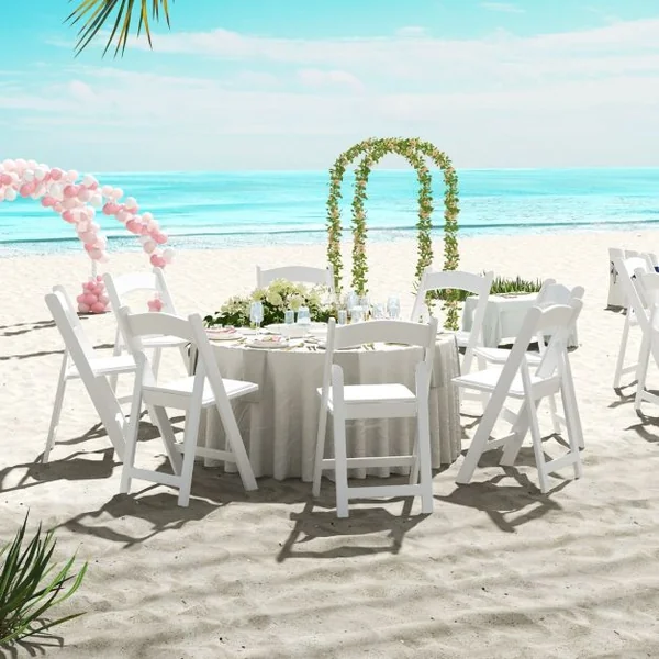 Lot de 2 Chaises Pliantes en Résine Chaises de Jardin Portables avec Siège Rembourré Cadre en Résine avec Capacité Statique de 500 kg Blanc