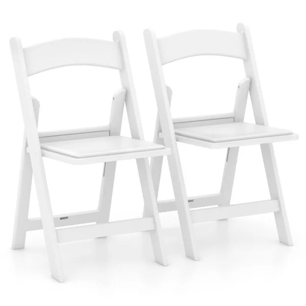 Lot de 2 Chaises Pliantes en Résine Chaises de Jardin Portables avec Siège Rembourré Cadre en Résine avec Capacité Statique de 500 kg Blanc