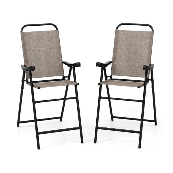 Lot de 2 Chaises Tabourets de Bar Pliables Textilène Charge 150KG Patins Antidérapants Repose-pieds Jardin Piscine Café