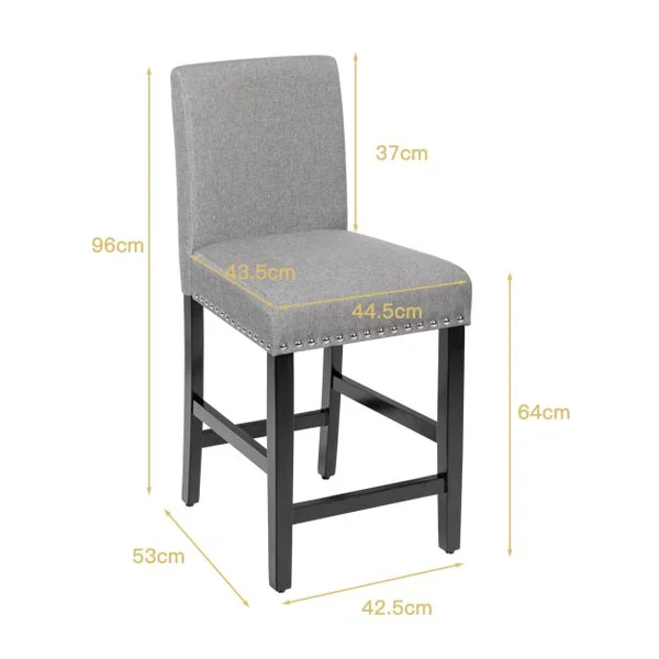 Lot de 2 Chaises à Hauteur de Comptoir Chaises de Bar Rembourrées Pieds en Bois d'Hévéa Dossier Confortable pour Cuisine Salle à Manger Gris