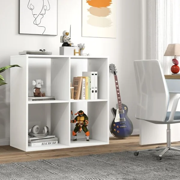 Lot de 2 Etagères à 4 Cubes Bibliothèque à 2 Niveaux Bibliothèque Autoportante Style Rustique Etagère de Présentation Ouverte en 2 PCS Blanc
