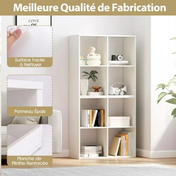 Lot de 2 Etagères à 4 Cubes Bibliothèque à 2 Niveaux Bibliothèque Autoportante Style Rustique Etagère de Présentation Ouverte en 2 PCS Blanc