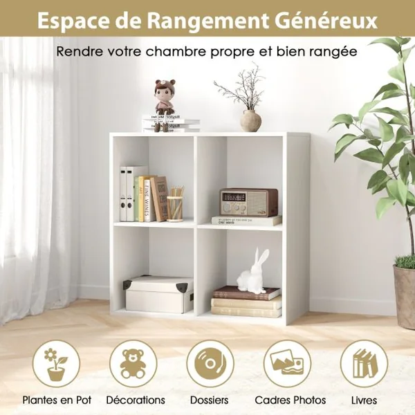 Lot de 2 Etagères à 4 Cubes Bibliothèque à 2 Niveaux Bibliothèque Autoportante Style Rustique Etagère de Présentation Ouverte en 2 PCS Blanc