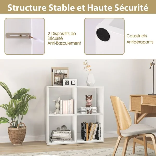 Lot de 2 Etagères à 4 Cubes Bibliothèque à 2 Niveaux Bibliothèque Autoportante Style Rustique Etagère de Présentation Ouverte en 2 PCS Blanc