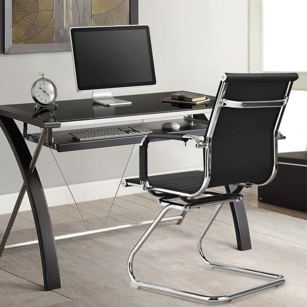Lot de 2 Fauteuils de Bureau n Cuir PU Modernes Base en Z Robuste Noir