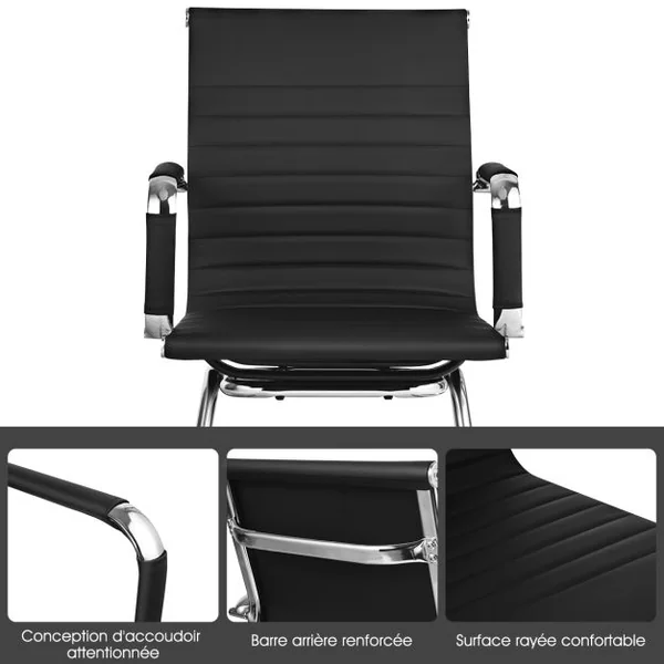 Lot de 2 Fauteuils de Bureau n Cuir PU Modernes Base en Z Robuste Noir