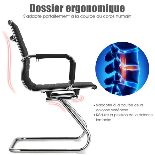 Lot de 2 Fauteuils de Bureau n Cuir PU Modernes Base en Z Robuste Noir