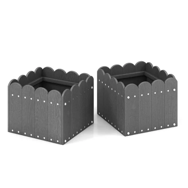 Lot de 2 Jardinière Carrées en HDPE Résistant aux Intempéries Lit de Jardin Surélevé avec Trous de Drainage 32x30x25cm Gris/Orange