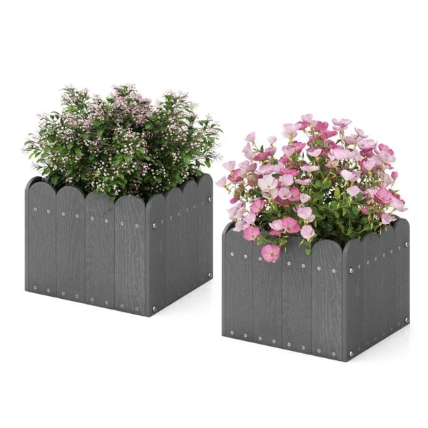 Lot de 2 Jardinière Carrées en HDPE Résistant aux Intempéries Lit de Jardin Surélevé avec Trous de Drainage 32x30x25cm Gris/Orange