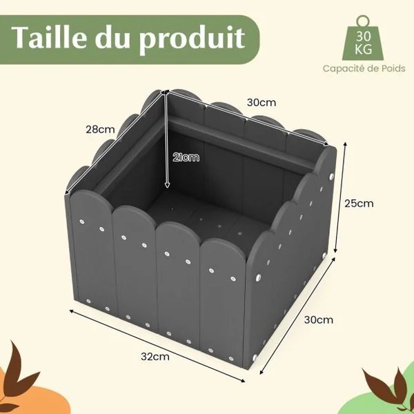 Lot de 2 Jardinière Carrées en HDPE Résistant aux Intempéries Lit de Jardin Surélevé avec Trous de Drainage 32x30x25cm Gris/Orange