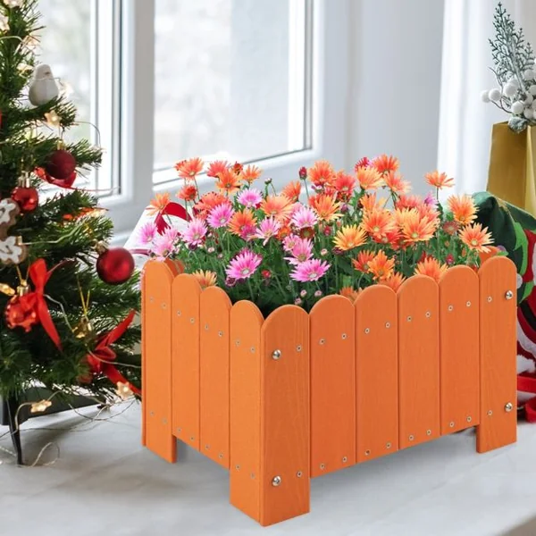 Lot de 2 Jardinière Rectangulaires en HDPE Résistant aux Intempéries Lit de Jardin Surélevé avec Trous de Drainage 45x32x30cm Gris/Orange