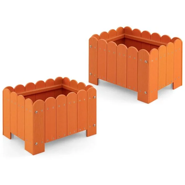 Lot de 2 Jardinière Rectangulaires en HDPE Résistant aux Intempéries Lit de Jardin Surélevé avec Trous de Drainage 45x32x30cm Gris/Orange