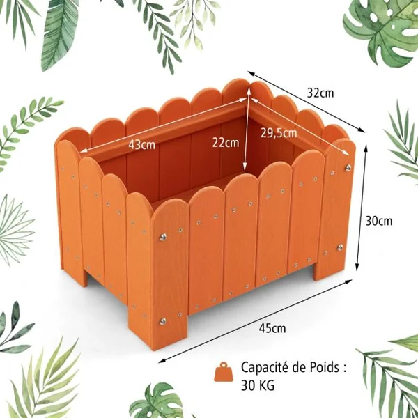 Lot de 2 Jardinière Rectangulaires en HDPE Résistant aux Intempéries Lit de Jardin Surélevé avec Trous de Drainage 45x32x30cm Gris/Orange