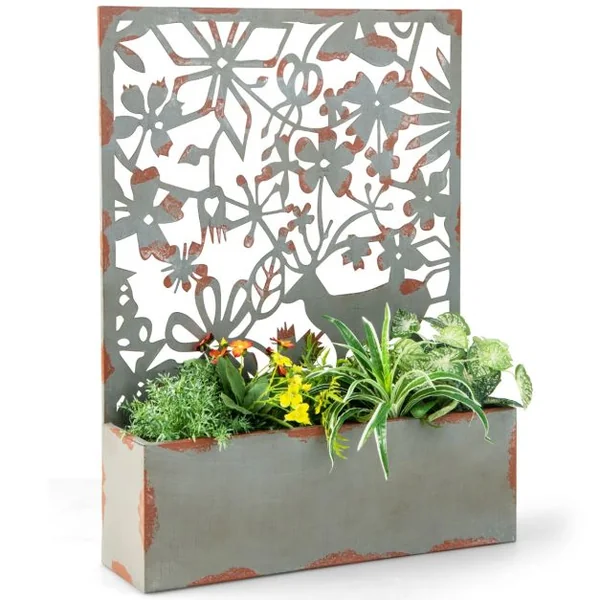 Lot de 2 Jardinières Murales avec Treillis en Métal Bac à Fleurs Décoratives pour Plante Grimpante 60x17x80 cm Rouille
