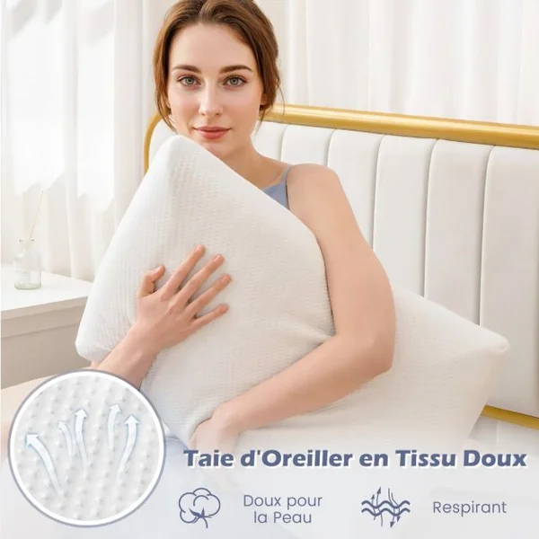 Lot de 2 Oreillers en Mousse à Mémoire de Forme avec Charbon Oreillers Rafraîchissants Découpe 3D Taie d'Oreiller Amovible