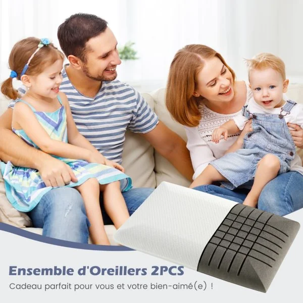 Lot de 2 Oreillers en Mousse à Mémoire de Forme avec Charbon Oreillers Rafraîchissants Découpe 3D Taie d'Oreiller Amovible