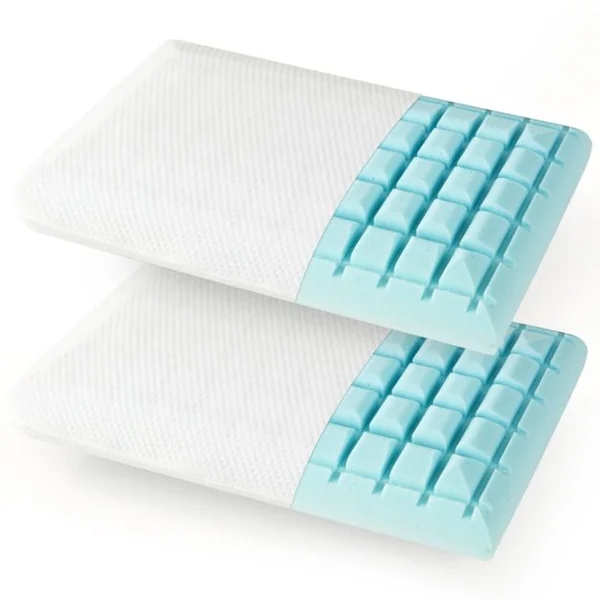 Lot de 2 Oreillers en Mousse à Mémoire de Forme avec Gel Oreillers Rafraîchissants Découpe 3D Taie d'Oreiller Amovible
