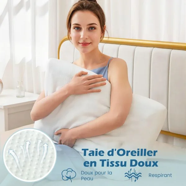 Lot de 2 Oreillers en Mousse à Mémoire de Forme avec Gel Oreillers Rafraîchissants Découpe 3D Taie d'Oreiller Amovible