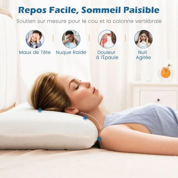 Lot de 2 Oreillers en Mousse à Mémoire de Forme avec Gel Oreillers Rafraîchissants Découpe 3D Taie d'Oreiller Amovible