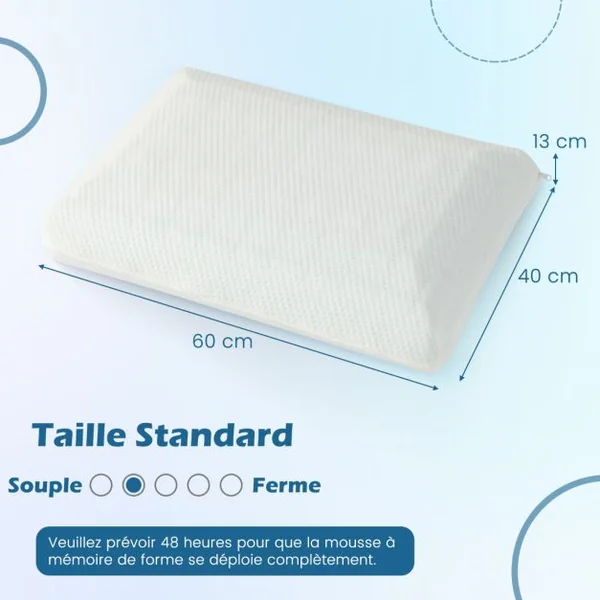 Lot de 2 Oreillers en Mousse à Mémoire de Forme avec Gel Oreillers Rafraîchissants Découpe 3D Taie d'Oreiller Amovible
