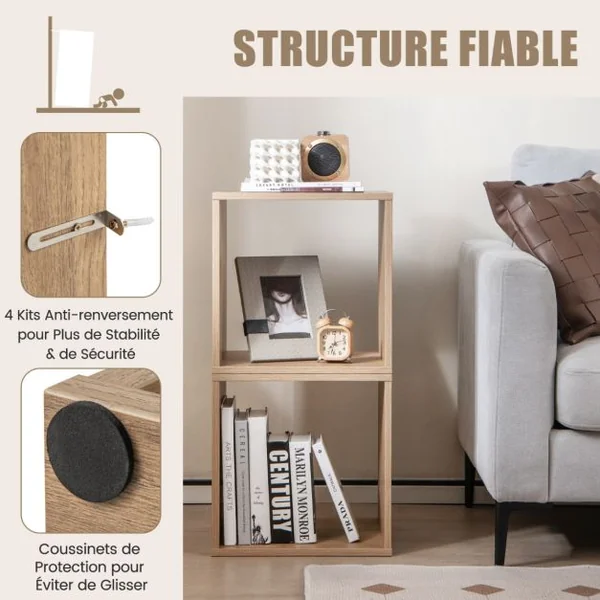 Lot de 2 Organiseurs de Rangement Cubiques Armoire à Treillis Combinée Bibliothèque Ouverte Empilable Porte-disque Vinyle Au Sol Naturel