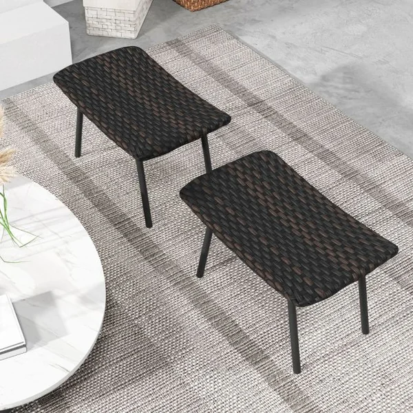Lot de 2 Ottomans d’Extérieur Poufs Polyvalents en Rotin Mousse Rembourrée à Séchage Rapide Pieds en Métal Repose-Pieds Extérieur en Osier