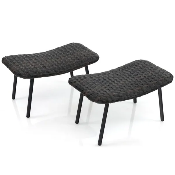 Lot de 2 Ottomans d’Extérieur Poufs Polyvalents en Rotin Mousse Rembourrée à Séchage Rapide Pieds en Métal Repose-Pieds Extérieur en Osier
