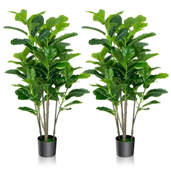 Lot de 2 Plante Artificiel Figuier 140cm Feuillage Luxuriant Ficus Lyrata Décoration Intérieure Extérieure Pot Inclus