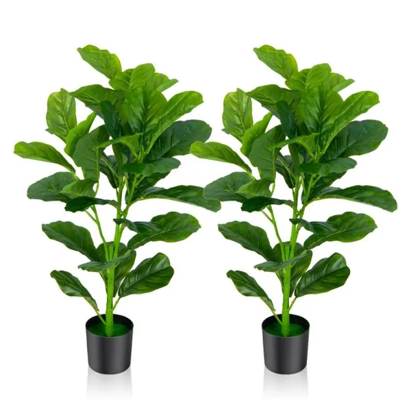Lot de 2 Plantes Artificielles 90CM avec Pot Décoration en Mousse Fausse Ficus Lyrata 32 Feuilles Fiddle Leaf Figuier Décoration du Magasin Maison
