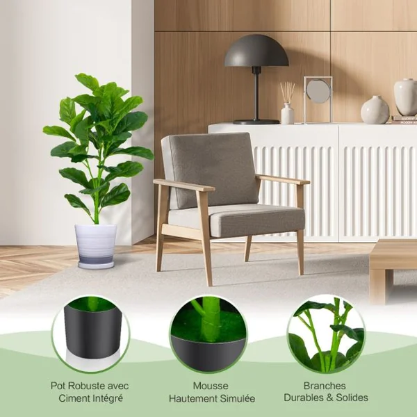 Lot de 2 Plantes Artificielles 90CM avec Pot Décoration en Mousse Fausse Ficus Lyrata 32 Feuilles Fiddle Leaf Figuier Décoration du Magasin Maison