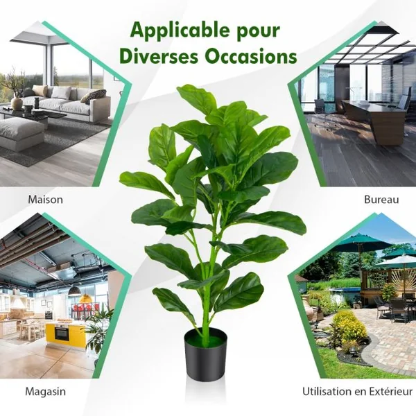 Lot de 2 Plantes Artificielles 90CM avec Pot Décoration en Mousse Fausse Ficus Lyrata 32 Feuilles Fiddle Leaf Figuier Décoration du Magasin Maison