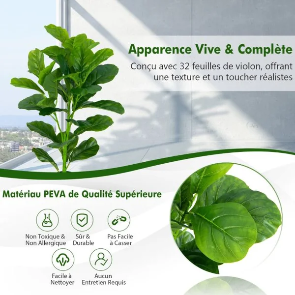 Lot de 2 Plantes Artificielles 90CM avec Pot Décoration en Mousse Fausse Ficus Lyrata 32 Feuilles Fiddle Leaf Figuier Décoration du Magasin Maison
