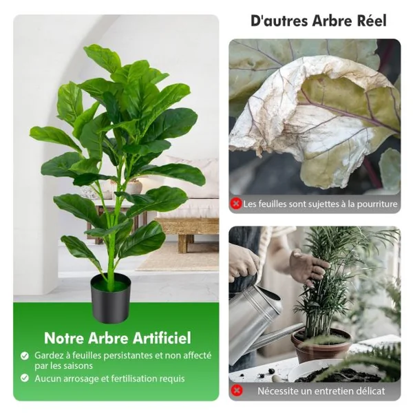 Lot de 2 Plantes Artificielles 90CM avec Pot Décoration en Mousse Fausse Ficus Lyrata 32 Feuilles Fiddle Leaf Figuier Décoration du Magasin Maison