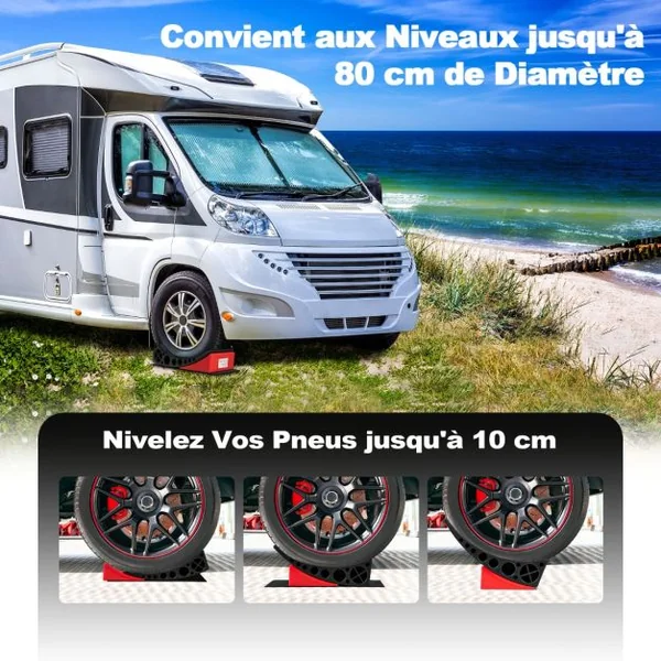 Lot de 2 Rampes de Nivellement pour Voiture 16 T Bande Fluorescente 2 Tapis en Caoutchouc pour Camping-car Véhicules