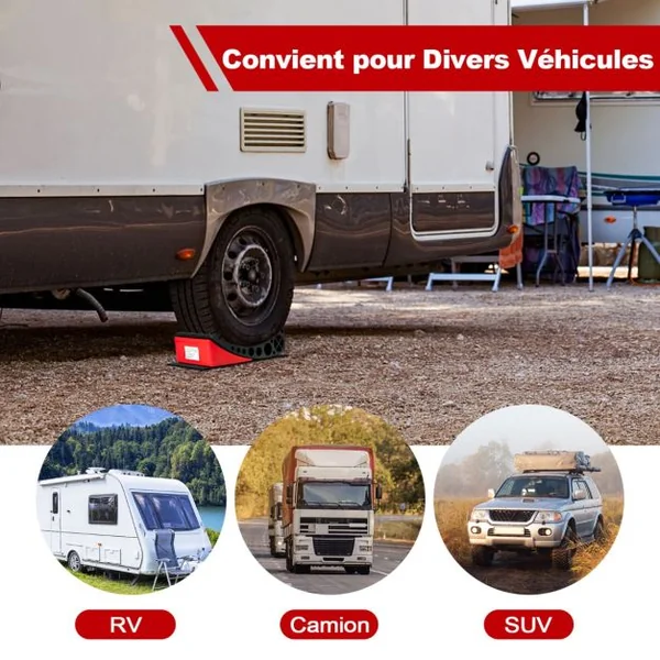 Lot de 2 Rampes de Nivellement pour Voiture 16 T Bande Fluorescente 2 Tapis en Caoutchouc pour Camping-car Véhicules
