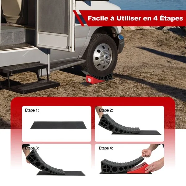 Lot de 2 Rampes de Nivellement pour Voiture 16 T Bande Fluorescente 2 Tapis en Caoutchouc pour Camping-car Véhicules