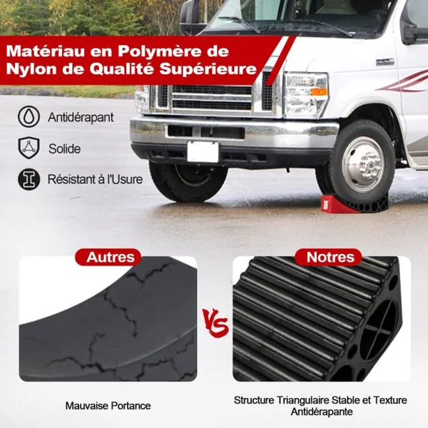 Lot de 2 Rampes de Nivellement pour Voiture 16 T Bande Fluorescente 2 Tapis en Caoutchouc pour Camping-car Véhicules