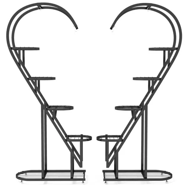 Lot de 2 Supports pour Plantes en Métal-Crochet Étagère à Fleurs Porte Plantes en Forme de Demi-cœur Salon Balcon Blanc/Noir/Bleu+Rose
