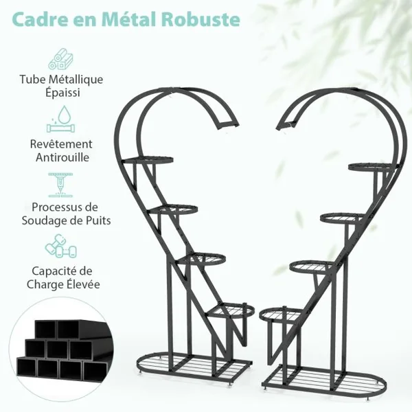 Lot de 2 Supports pour Plantes en Métal-Crochet Étagère à Fleurs Porte Plantes en Forme de Demi-cœur Salon Balcon Blanc/Noir/Bleu+Rose