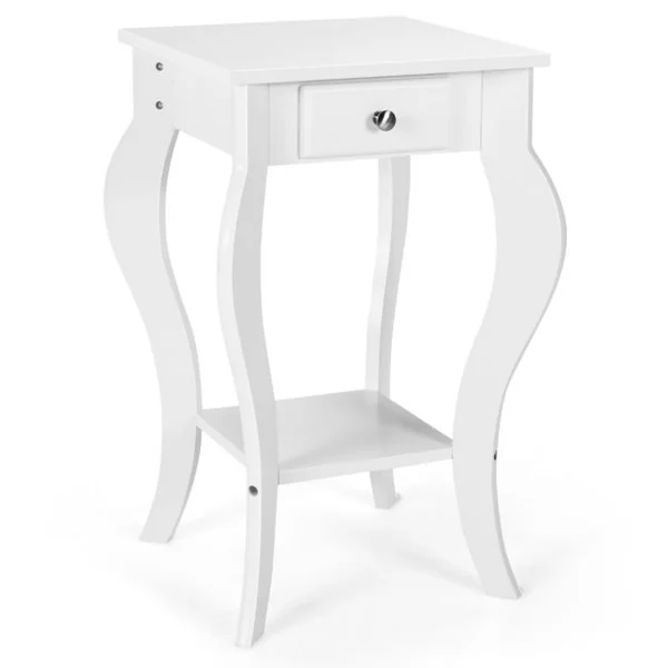 Lot de 2 Tables d'Appoint avec 1 Tiroir et Pieds Courbés Style Moderne en MDF 42,5 x 42,5 x 65,5 cm ( L x l x H) Blanc