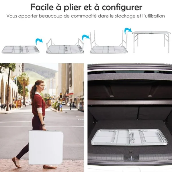 Lot de 2 Tables de Camping Pique-Nique Pliante en Aluminium Table de Réception Traiteur avec Hauteur Réglable 33/55/66CM Blanc