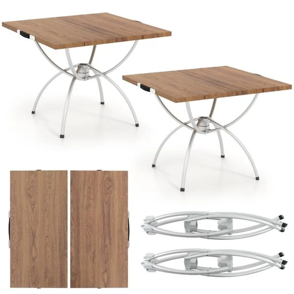 Lot de 2 Tables de Camping Pliantes avec Cadre en Aluminium Table de Pique-Nique Extensible Portable avec Plateau à Imitation Bois Café