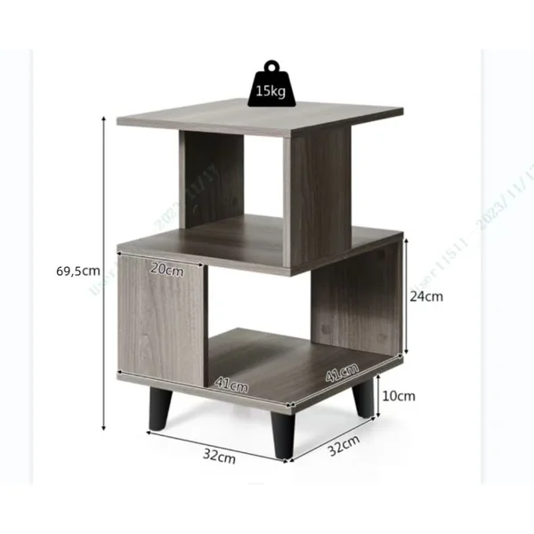 Lot de 2 Tables de Chevet 3 Niveaux Table d'Appoint avec 4 Pieds en Bois Massif Étagère de Rangement pour Salon Chambre