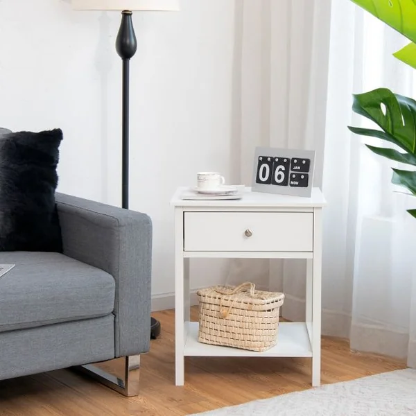 Lot de 2 Tables de Chevet à 2 Niveaux Style Moderne Simple 48 x 40 x 58 CM Blanc