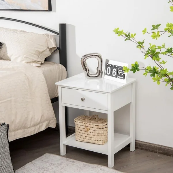 Lot de 2 Tables de Chevet à 2 Niveaux Style Moderne Simple 48 x 40 x 58 CM Blanc