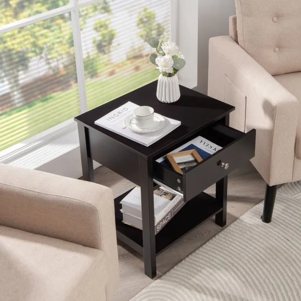 Lot de 2 Tables de Chevet à 2 Niveaux Style Moderne Simple 48 x 40 x 58 CM Noir