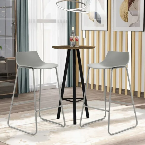 Lot de 2 Tabouret de Bar Cadre en métal avec Repose-Pieds pour Bar îlot de Cuisine Pub Gris