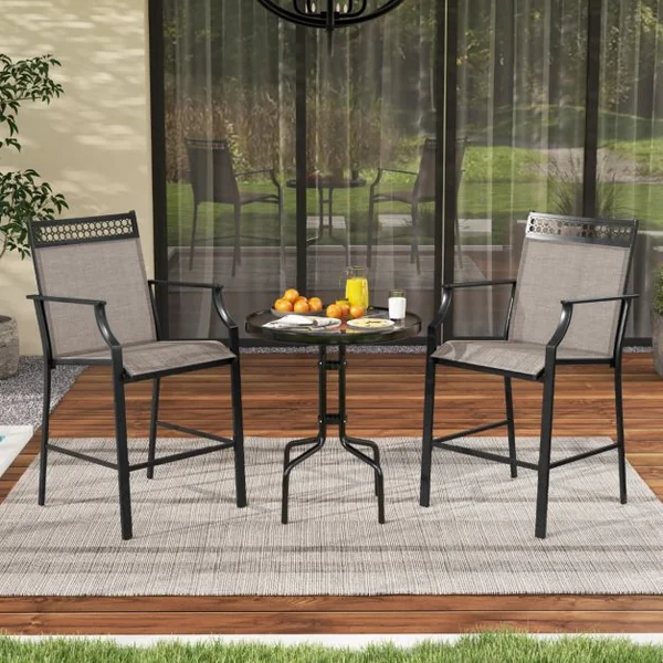 Lot de 2 Tabourets de Bar de Patio Robustes avec Repose-pieds et Accoudoirs Chaises de Salle à Manger avec Cadre Métallique Marron/Bleu/Rouge