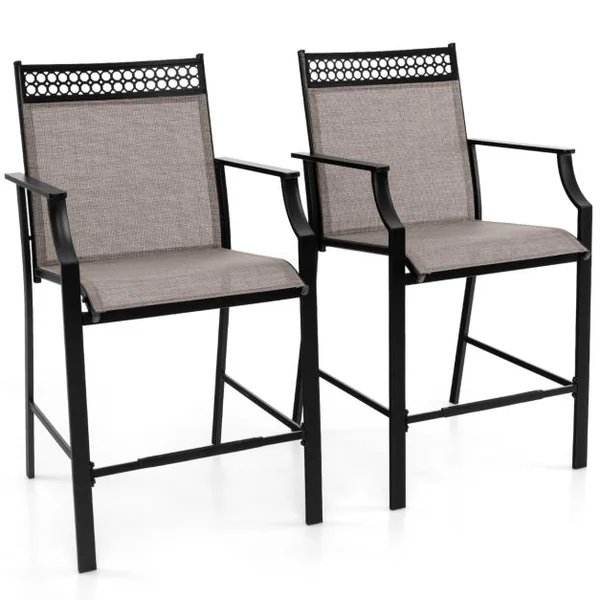 Lot de 2 Tabourets de Bar de Patio Robustes avec Repose-pieds et Accoudoirs Chaises de Salle à Manger avec Cadre Métallique Marron/Bleu/Rouge